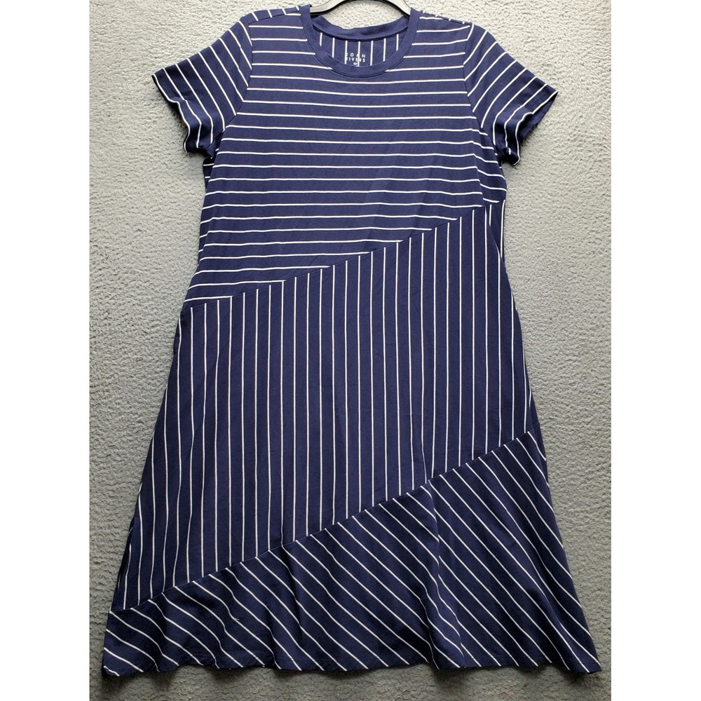 Joan Rivers Shift Dress Womens XLP Multi Striped Stretch Short Sleeve Crew Neck